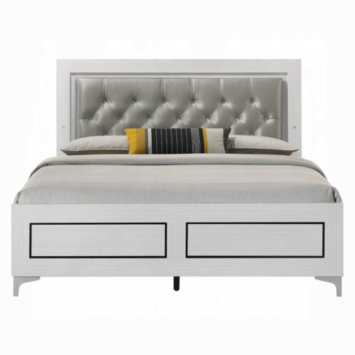 Acme Casilda Gray Synthetic Leather & White Bed with Led - Image 3