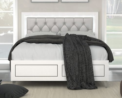 Acme Casilda Gray Synthetic Leather & White Bed with Led