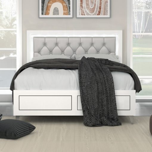 Acme Casilda Gray Synthetic Leather & White Bed with Led