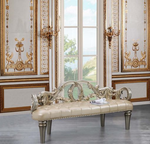 Acme Danae Champagne Synthetic Leather & Gold Bench