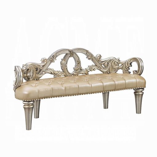 Acme Danae Champagne Synthetic Leather & Gold Bench - Image 2