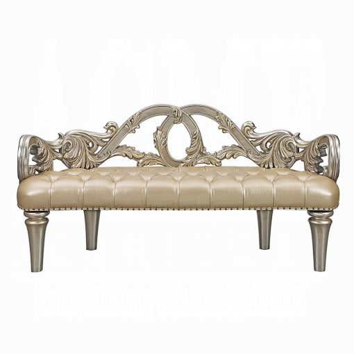 Acme Danae Champagne Synthetic Leather & Gold Bench - Image 3