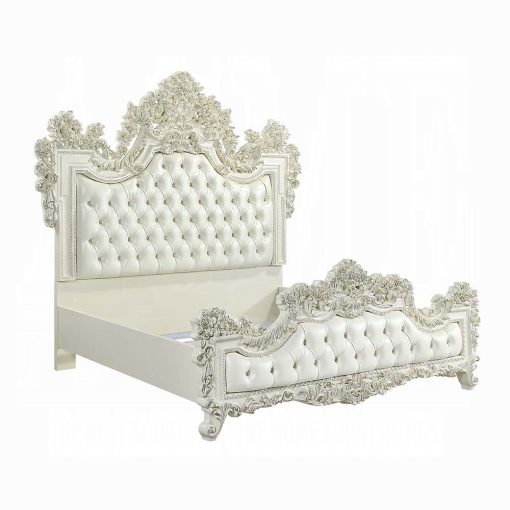 Acme Adara Pearl White Synthetic Leather & Antique White EK Bed - Image 2