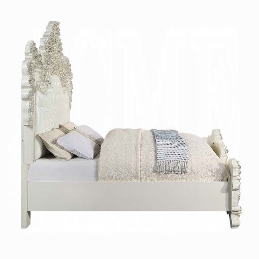 Acme Adara Pearl White Synthetic Leather & Antique White EK Bed - Image 4