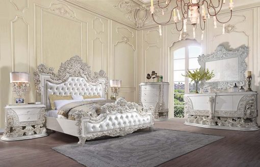 Acme Adara Pearl White Synthetic Leather & Antique White EK Bed - Image 6