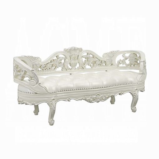 Acme Adara Pearl White Synthetic Leather & Antique White Bench - Image 2