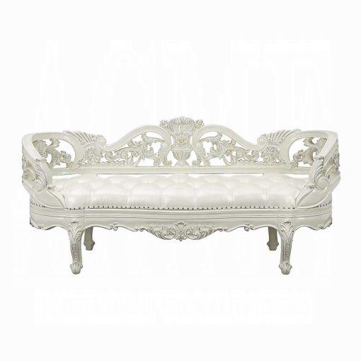 Acme Adara Pearl White Synthetic Leather & Antique White Bench - Image 3