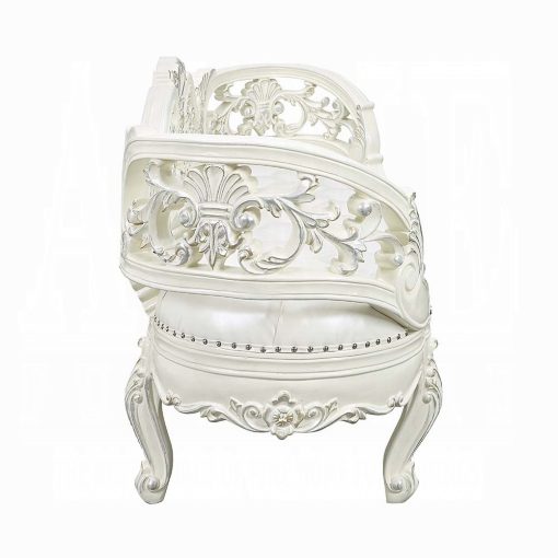 Acme Adara Pearl White Synthetic Leather & Antique White Bench - Image 4