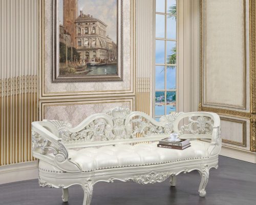 Acme Adara Pearl White Synthetic Leather & Antique White Bench