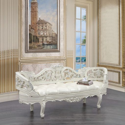 Acme Adara Pearl White Synthetic Leather & Antique White Bench