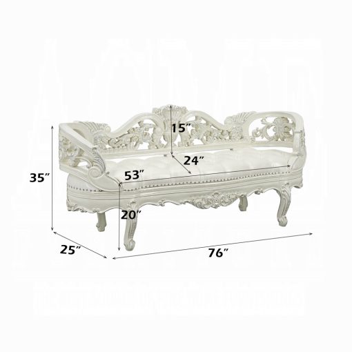 Acme Adara Pearl White Synthetic Leather & Antique White Bench - Image 7