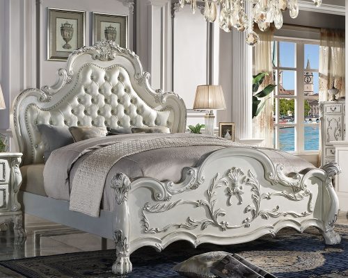 Acme Dresden Synthetic Leather & Bone White Bed