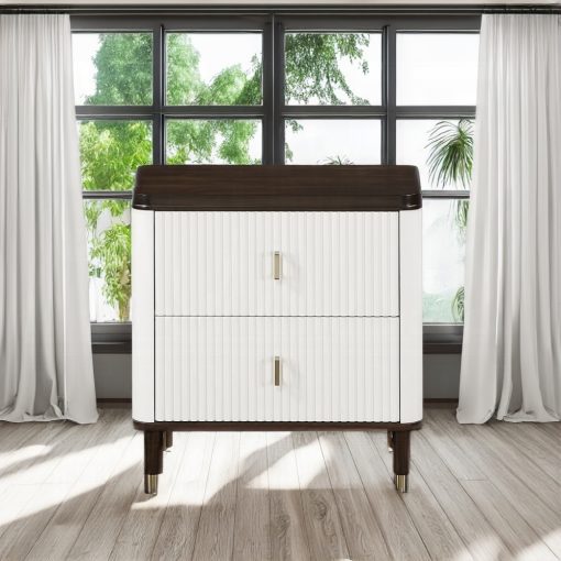 Acme Carena White & Brown Nightstand with USB