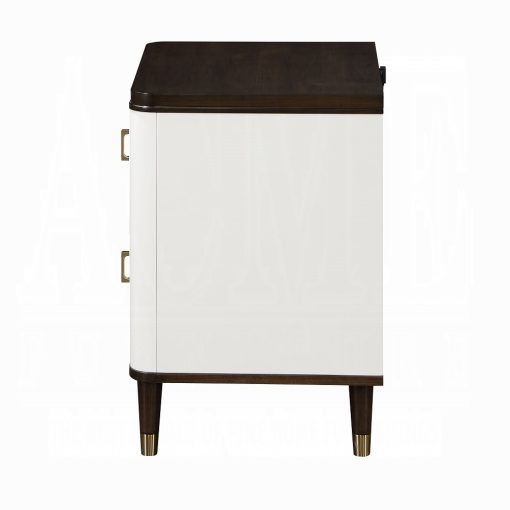 Acme Carena White & Brown Nightstand with USB - Image 4