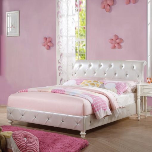 Acme Dorothy Pearl White Synthetic Leather & Ivory Full Bed
