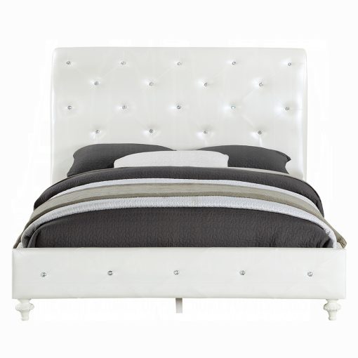 Acme Dorothy Pearl White Synthetic Leather & Ivory Full Bed - Image 3