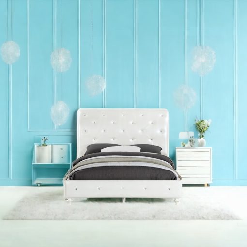 Acme Dorothy Pearl White Synthetic Leather & Ivory Full Bed - Image 6
