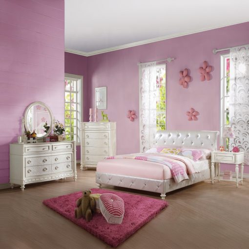 Acme Dorothy Pearl White Synthetic Leather & Ivory Full Bed - Image 7