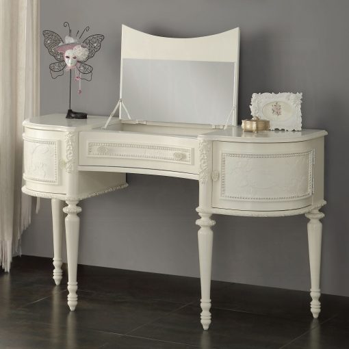 Acme Dorothy Ivory Vanity Desk & Mirror