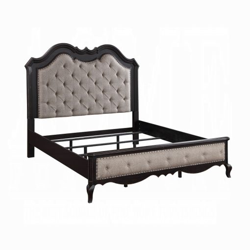 Acme Chelmsford Beige Fabric & Antique Black Bed - Image 2