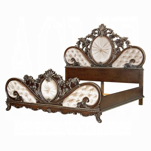 Acme Devany Cream Fabric & Cherry Bed - Image 2