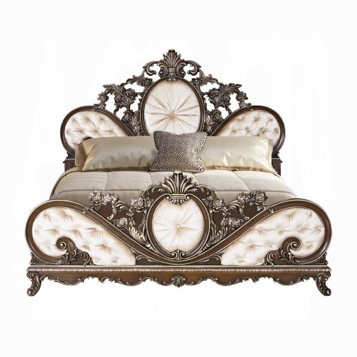 Acme Devany Cream Fabric & Cherry Bed - Image 3