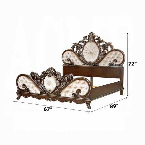 Acme Devany Cream Fabric & Cherry Bed - Image 6