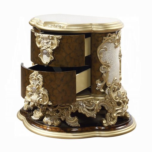 Acme Desiderius Antique Gold & Hand Painted Brown Nightstand - Image 3