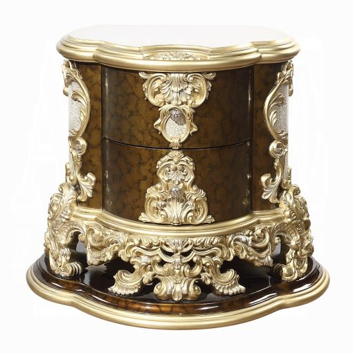 Acme Desiderius Antique Gold & Hand Painted Brown Nightstand - Image 4