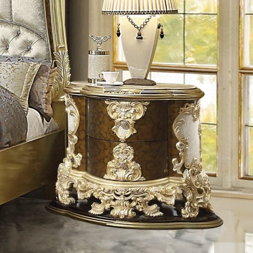 Acme Desiderius Antique Gold & Hand Painted Brown Nightstand