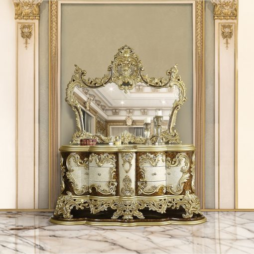 Acme Desiderius Antique Gold & Hand Painted Brown Dresser - Image 8