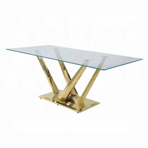 Acme Barnard Clear Glass & Mirrored Gold Dining Table - Image 2