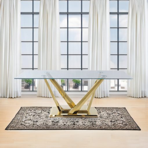 Acme Barnard Clear Glass & Mirrored Gold Dining Table