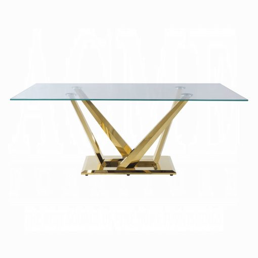 Acme Barnard Clear Glass & Mirrored Gold Dining Table - Image 3
