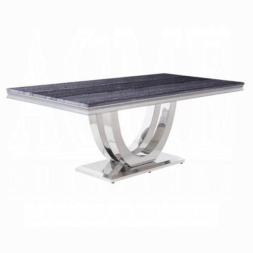 Acme Cambrie Engineering Stone Top & Mirrored Silver Dining Table with Engineering Stone Top - Image 3