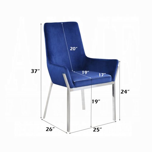 Acme Cambrie Blue Velvet & Mirrored Silver Side Chair - Set of 2 - Image 4