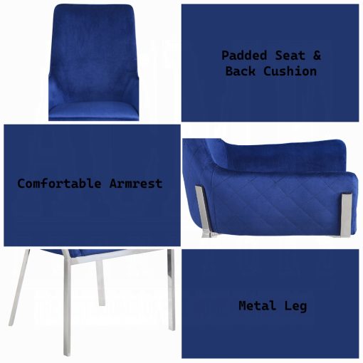 Acme Cambrie Blue Velvet & Mirrored Silver Side Chair - Set of 2 - Image 5
