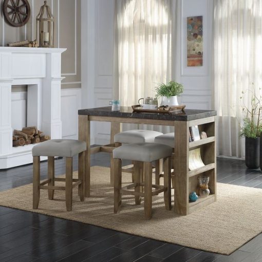Acme Charnell Gray Synthetic Leather & Oak Counter Height Stool - Set of 2 - Image 7