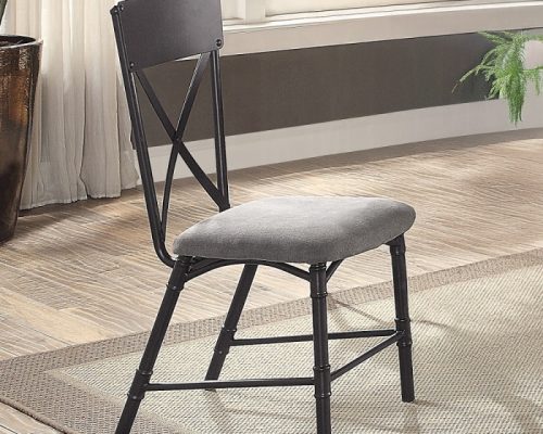 Acme Edina Gray Fabric, Oak & Sandy Black Side Chair - Set of 2