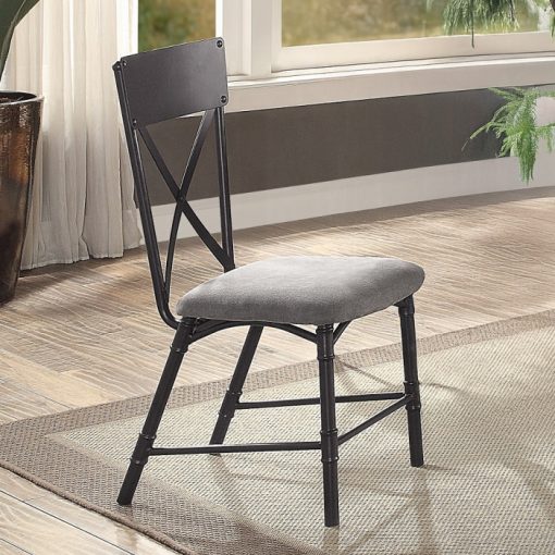Acme Edina Gray Fabric, Oak & Sandy Black Side Chair - Set of 2