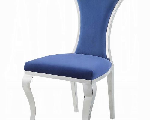 Acme Azriel Blue Velvet & Mirroed Silver Side Chair - Set of 2