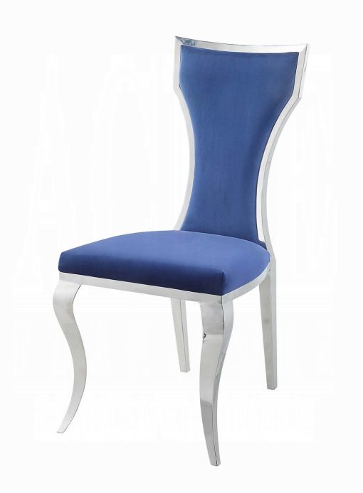 Acme Azriel Blue Velvet & Mirroed Silver Side Chair - Set of 2