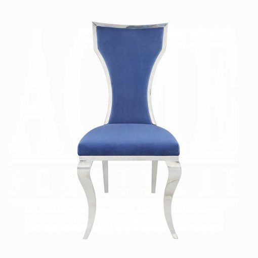 Acme Azriel Blue Velvet & Mirroed Silver Side Chair - Set of 2 - Image 2