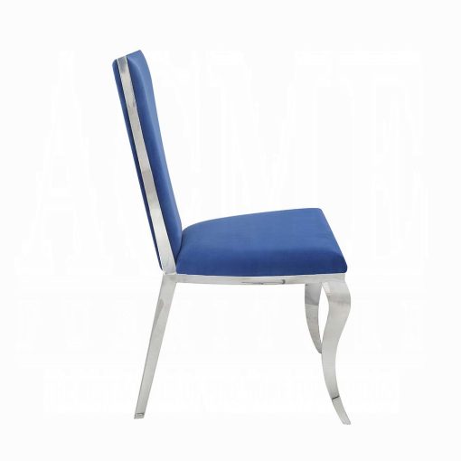 Acme Azriel Blue Velvet & Mirroed Silver Side Chair - Set of 2 - Image 3