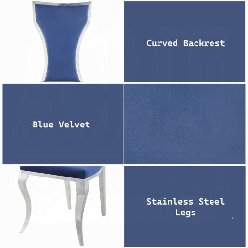 Acme Azriel Blue Velvet & Mirroed Silver Side Chair - Set of 2 - Image 6