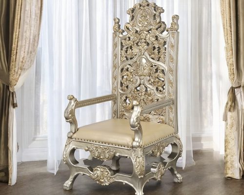 Acme Danae Synthetic Leather, Champagne & Gold Arm Chair - Set of 2