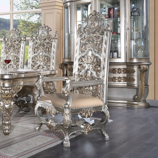 Acme Danae Synthetic Leather, Champagne & Gold Arm Chair - Set of 2 - Image 7