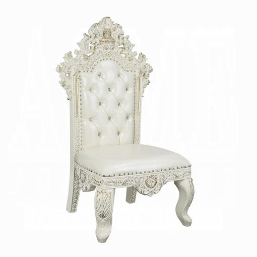 Acme Adara Pearl White Synthetic Leather & Antique White Side Chair - Set of 2 - Image 2