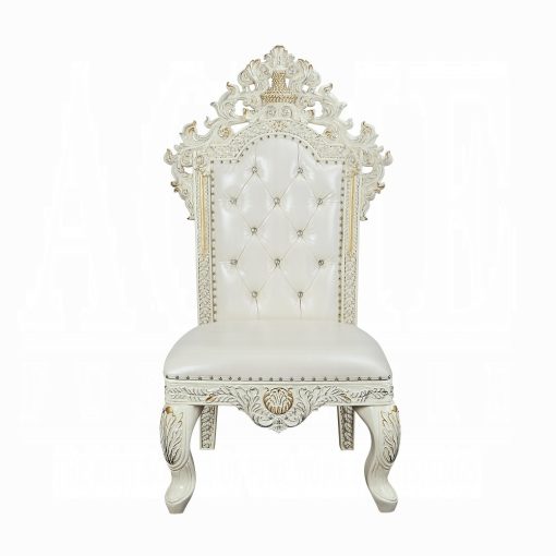 Acme Adara Pearl White Synthetic Leather & Antique White Side Chair - Set of 2 - Image 3