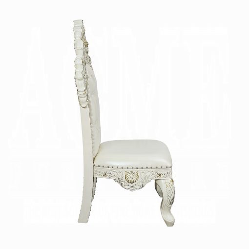Acme Adara Pearl White Synthetic Leather & Antique White Side Chair - Set of 2 - Image 4